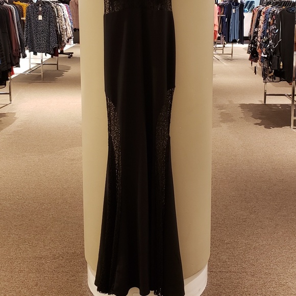 NWT! Aqua Lace-Inset Crepe Gown Black - Picture 5 of 5